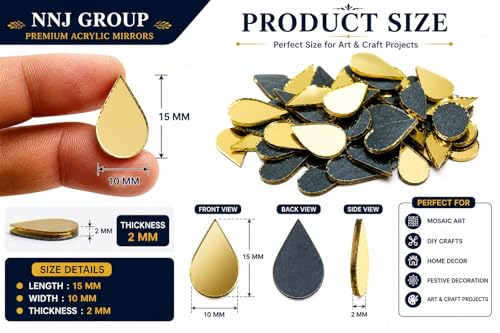 Image of NNJ GROUP 500 Pcs Teadrop Shape Golden Colour Mirror Kit for Lippan Art and Craft Work,Painting, Jewelry Making, Decorative Mirrors 1 Free Fabric Glue