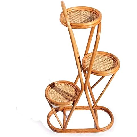 Rattan Wicker Plant Stand, Handmade Bamboo Flower Pot Rack, Wood Planter Holder Shelf, 4 Tier Display Shelves, for Outdoor/Indoor Cover