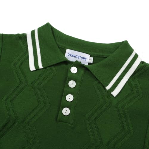 OXKNIT Men’s Knitted Vintage Polo Shirt, 1960s Mod Style Retro Polo Textures Shirt with Double Line Neck3