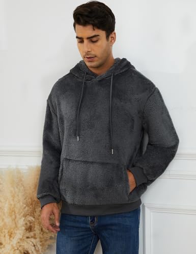 Gihuo Mens Sherpa Hoodies Fuzzy Sweatshirts Fleece Pullover Hoodie Long Sleeve Comfy Hooded Sweatshirt Outerwear3