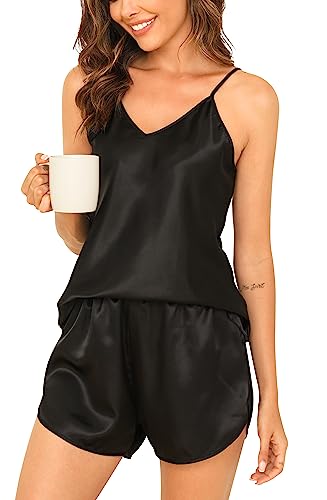Vlazom Damen Schlafanzug Satin Pyjama Set Sexy Ärmellos Hausanzug...
