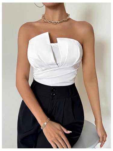 GORGLITTER Women's Strapless Asymmetrical Bandeau Tube Tops Trendy Backless Sleeveless Summer Going Out Crop Tops 20254