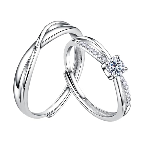 ANAZOZ Fedi Nuziali,Fedine Argento Coppia 925,Rotondo con Incrociato Zirconi Bianco Anelli Regolabili Donna,Anello Donna con Incisione Personalizzata(Incisione Personalizzata-A)
