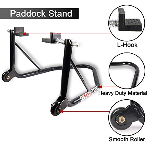 Image of Grandbiker Rear Universal Wheel Paddock Stand Extra Strong with Swing Arm Rest for Dominar (Black)