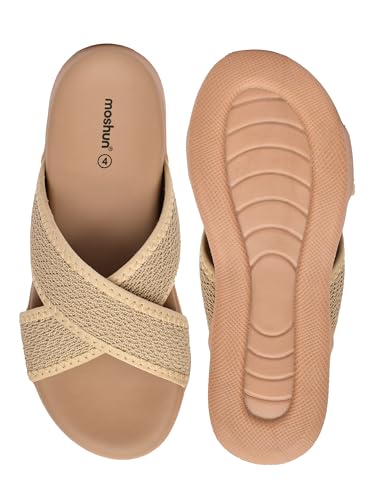Image of Moshun Criss Cross Sandals for Women & Girls | Multi Strap & X Strap Flat Sandals, Bounce Back Technology Footbed with Adjustable Strap, Anti-Slip Sole | Lightweight Daily Wear Casual Slip-On Sandals