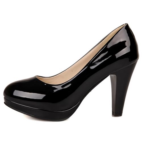 Women Block Heel Pumps with Platform High Heel Shoes Round Toe Slip On Simple Heels, Size 2-12.53