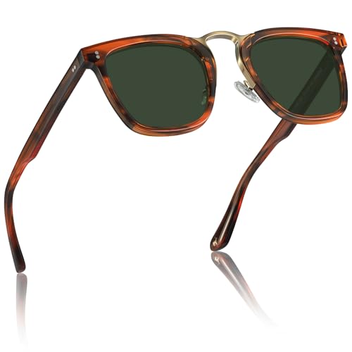 CARFIA Square Acetate Polarized Sunglasses for Men UV Protection Retro Style CA5107