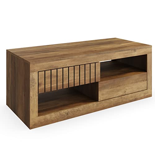 GFW Cartmel Knotty Oak Wooden Coffee Table With Storage Drawers & Display Shelves, Knotty Oak, 100 x 50 x 41.1 cm