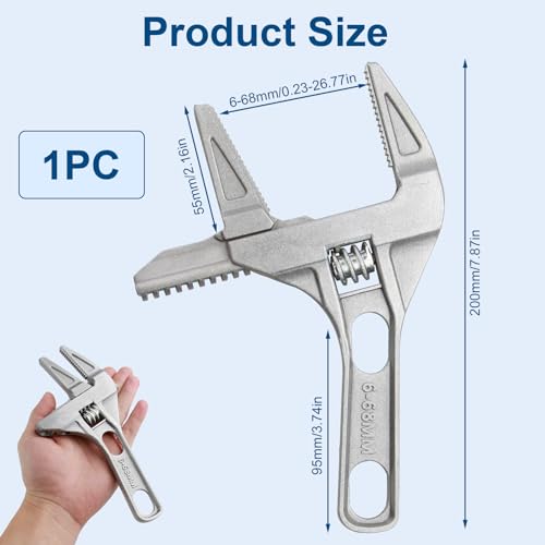 QTMMC Adjustable Spanner Wrench 6-68mm Wide Jaw Opening Plumbing Spanner 2-in-1Ultra-Thin Shifting Spanner 200mm Aluminum Alloy Plumbers Wrench Pipe Basin Hand Tools for Bathroom Washbasin Tube 2 QTMMC Adjustable Spanner Wrench 6-68mm Wide Jaw Opening Plumbing Spanner 2-in-1Ultra-Thin Shifting Spanner 200mm Aluminum Alloy Plumbers Wrench Pipe Basin Hand Tools for Bathroom Washbasin Tube - Image 2