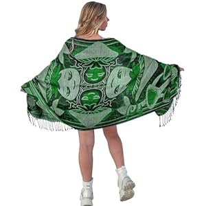 Mushroom Pashmina Shawl, w/Fringes Womens Scarf, Versatile Wrap for Festivals, Raves, Blankets