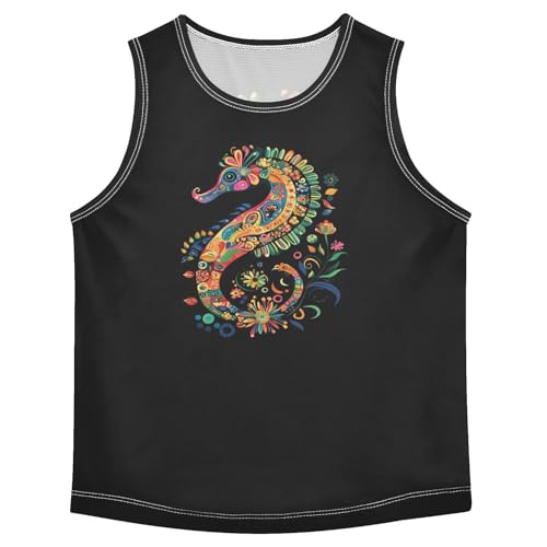 Boys Tank Top Shirts Ethnic Seahorse Mandala Flower Sleeveless T-Shirts Crew Neck for Kids Clothing Children