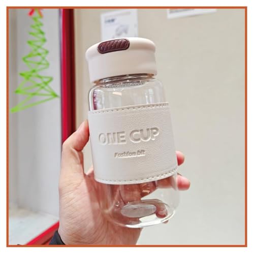 Image of Wosta Leakproof Glass Water Bottle with Stainless Steel Infuser Glass Tea Infuser Bottle with Strainer and Neoprene Sleeve for Loose Leaf Tea, Cold Brew Coffee. (Q - WHITE, 550ML)