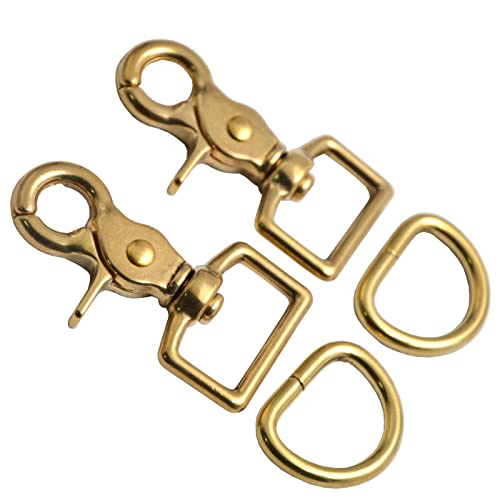 Okones Pack of 2,1'' Inner Width,Solid Brass Square Lobster Clasps Swivel Trigger Clips Hooks for Straps Bags Belting leathercraft(Hook insides 1'')