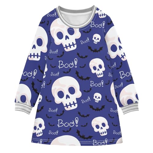 Skull on Purple Girls Dresses Long Sleeve Sweatshirt Dress for Girls Winter Toddler Casual A Line Dresses Size 2-8T