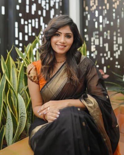 Image of Women's Banarasi Style Pure Kanjivaram Silk Jacquard Kanchipuram Pattu Saree With Un-Stiched Blouse (BLACK)