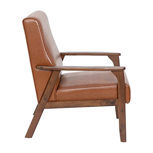 Flash Furniture Langston Commercial Mid Century Modern Chair - Cognac LeatherSoft Upholstery - Walnut Finish Wooden Frame and Arms - Extra Supportive Sinuous Springs - Image 5