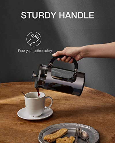 Bayka French Press Coffee Maker, Glass 304 Stainless Steel Coffee Press, Cold Brew Heat Resistant Thickened Borosilicate Coffee Pot For Camping Travel Gifts, 34 Ounce, Dark Pewter #TOP5