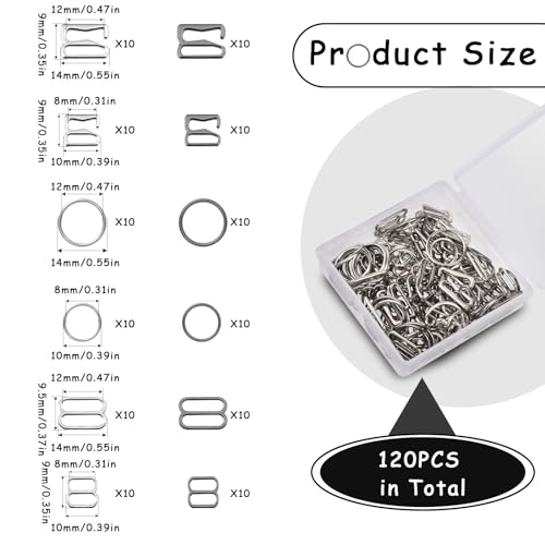 120pcs Bra Strap Hooks for Bikini Halter Swimsuit, Bra Strap Slider Replacement Kit, Metal Bathing Suit Clips Clasp Adjustment Slider for Slip Dress2