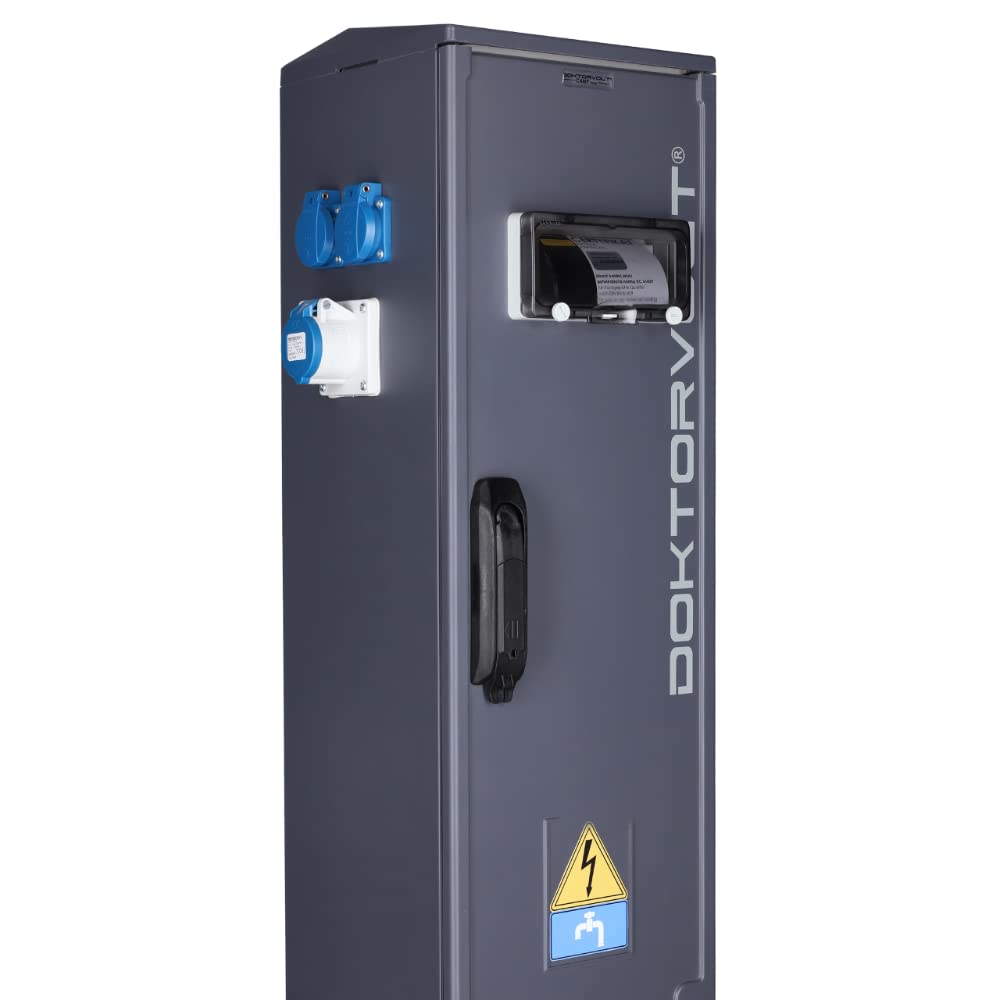 Doktorvolt Stromverteiler Campingverteiler Campingsäule Energiesäule Stromsäule Camping Strom CV-CAMP 2x(1x230V Typ F/ 1x230V Typ E/ 1x Camp) Mit Wasseranschluss Camping Wohnwagen Garten