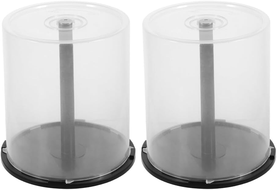 Zerodeko CD/DVD Cake Box, 2pcs Empty CD or DVD Storage Bucket, 100-disc CD or DVD Storage Container Holders in Clear Cover with Black Spindle