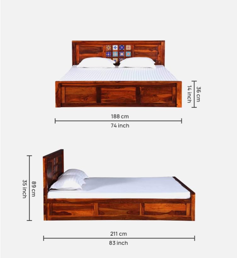 Image of Solid Sheesham Wood Bed Wooden Dreamy Nights Bed for Bedroom and Home Furniture | (Storage Bed -3)