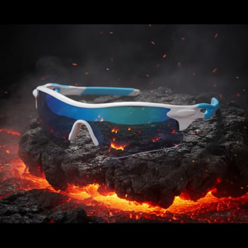 Image of Cycling Goggles for Men & Women | Sports Goggles UV400 Protection | Oversized Sports Sunglasses for Cricket, Running, Driving, Fishing, Hiking & Outdoor Activities (White : Blue)