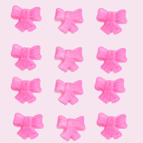 12pk Shimmer Baby Pink Ribbon Bows Cake Cupcake Sugar Decoration Toppers