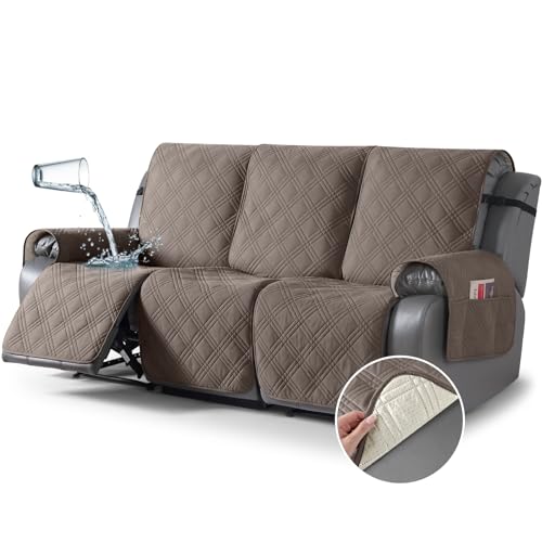 Image of TAOCOCO 100% Waterproof Recliner Sofa Cover, Non Slip Split Couch Covers for Reclining Couches with Elastic Straps, Washable Reclining Sofa Cover Furniture Protector for Kids Pets(3 Seater, Taupe)