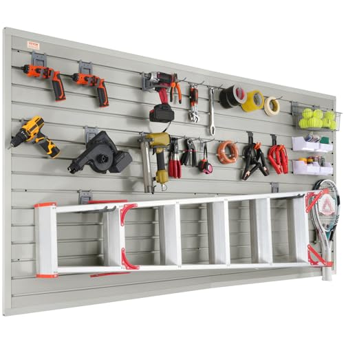 VEVOR 8er-Set Wandpanel Werkzeugwand 243,8x129,1cm Wandpaneel WPC Werkzeughalter Organizer, Lamellenwand Slatwall Stecktafel Pegboard Wandhalterung Ideal für Werkstatt Lager Keller Werkbank Garage
