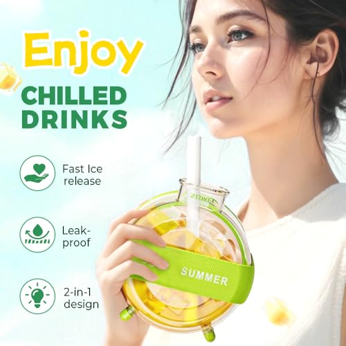 Botella 2 en 1 para hielo con pajilla roja miniatura 2