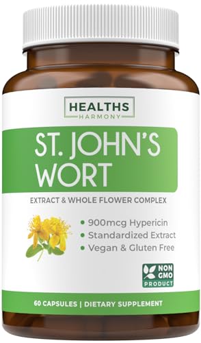 St Johns Wort Capsules - Powerful & Potent Saint Johns Wort Extract & Whole Herb Complex Standardized to 900mcg Hypericin for Balancing Daily Mood Support - Vegan Non-GMO & Lab Verified (60 Caps)