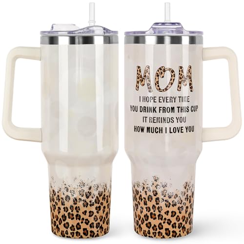 Image of wesncdch Mom Gifts from Daughter Son Husband 40oz Tumbler with Handle and Straw Lid, Vacuum Insulated Leak Proof Tumbler, Stainless Steel Travel Mug Water Bottle Cup Keeps Cold & Hot,Cream Leopard