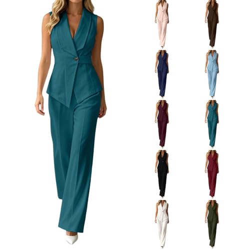 Costume 2 pièces pour femme avec blazer à manches courtes et pantalon long chic