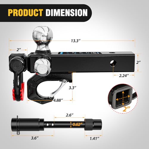 Image of Nilight Trailer Hitch Tri-Ball Mount with Hook and Rotatable Tow Anti-Theft 3 /4 inch Shackle Fits for 2inch Receiver Ball Size 1-7 /8 inch 2 inch 2-5 /16 inch GTW from 5000lbs to 10000lbs for RV SUV ATV Truck