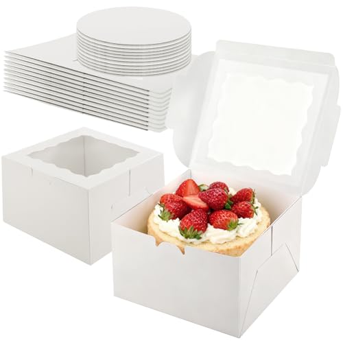 Otauoaea 10 Piezas Cajas para Tartas 20,5x20,5x12,8cm, Caja Tarta Con Ventana y Bandeja para Tarta, Recipiente para Tartas, Cajas para Pasteles de Carton Cake Box para Fiesta(8X8X5inch) Blanco