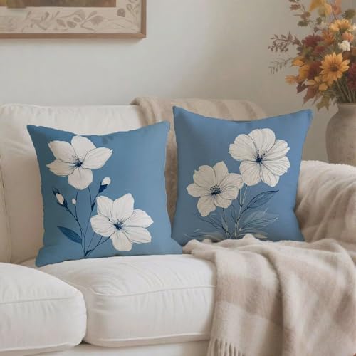 Housse coussin 55x55cm vintage bleu taie oreiller imperméable