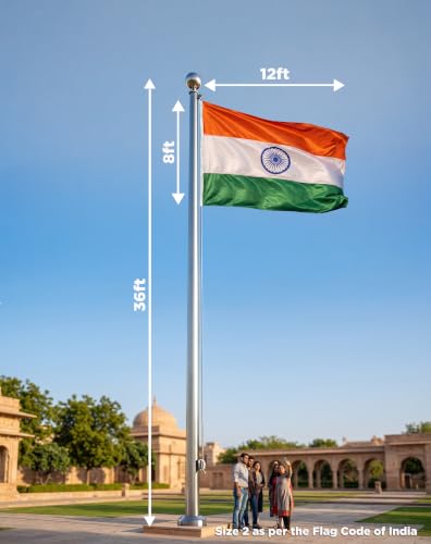 Image of The Flag Corporation Indian National All Weather Outdoor Flag Of 8Ft X 12Ft In Knitted Polyester Hulk Knit, Multicolour