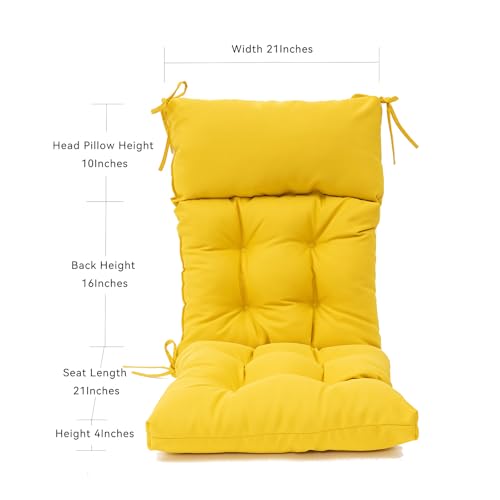 Image of QILLOWAY Outdoor Rocking Chair Cushions Set of 2, 100% Polyester Waterproof Patio Rocking Chair Cushion, High Back Weatherproof Chair Pad for Adirondack & Outdoor Furniture, Yellow