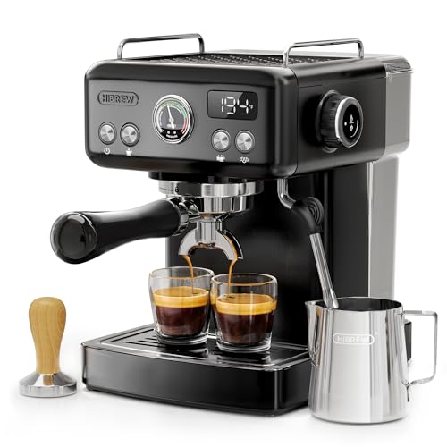 HIBREW H10A - 58mm Espresso Machine, Stainless Steel Body with Milk Frother, Customizable Settings, Smart Display + 20 Bar Pressure Gauge. (Black)