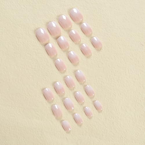 Gradient Short Press on Nails Square Chrome False Nails with Design French Acrylic Nails Glossy Reusable press on nails chrome Fake Nails Full Cover Stick on Nails for Women and Girls - Image 4