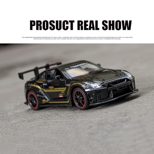 Image of 1:32 Scale Nissaan GTR Model Alloy Metal Pull Back Toy car for Kids with Openable Doors & Light, Music Toy Vehicle for Kids (1:32 Nissaan GTR (Black))