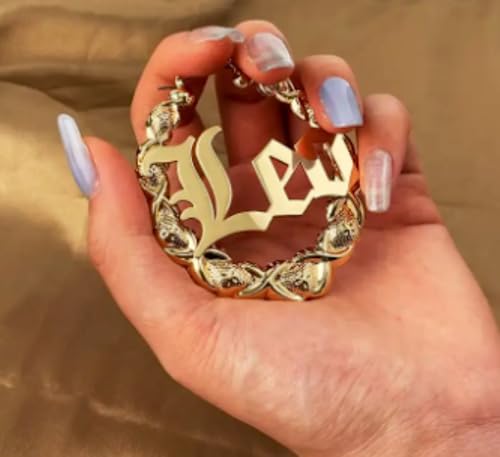 Zodiac Bamboo XOXO Hoop Earrings with Old English Font for Women Girls Astrology Earrings Fashion Jewelry 14K Gold Plated 90's Earrings for Women Hip Hop Style Party Accessory3