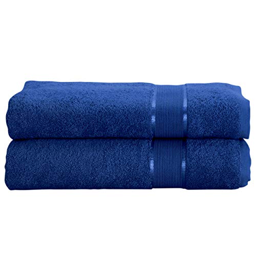 Mixibaby Lot de 2 serviettes de bain en coton éponge 500 g/m² - Taille : serviette invité 30 x 50 cm - Couleur : bleu foncé Cover