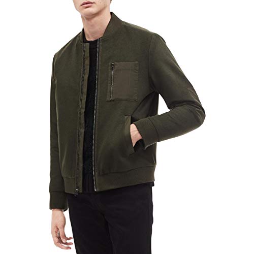 Calvin Klein Mens Winter Mixed Media Bomber Jacket Green XS