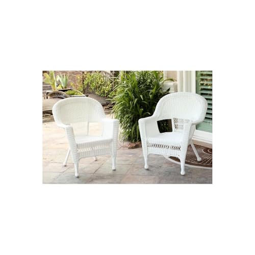 Jeco Wicker Patio Chairs (Set of 2) White Wicker