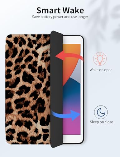 Coque iPad 10e/11e Génération avec Porte-Stylet et Support Trifold Léopard Marron 10.9"