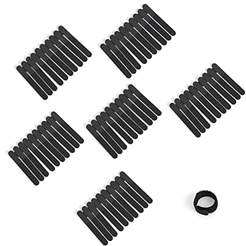 Patu Reusable Fastening Cable Ties - 60 Pcs 2 Inch Microfiber Cloth Hook and Loop Cord Management Wire Organizer Straps, Black