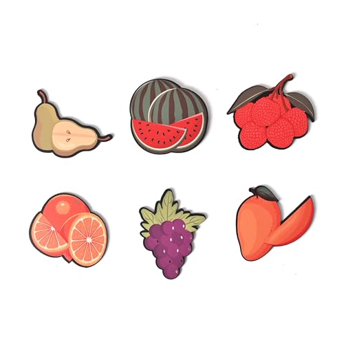 Image of GKD Wooden Fridge Magnets - Set of 5 Variations | Decorative Refrigerator Magnet for Home & Office | Gift for Fridge Lovers (Fruits)