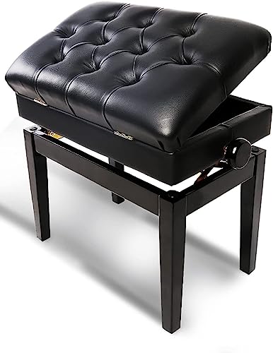 Taburete de piano para banquete familiar, tocador, banco de lujo para solistas, taburetes de teclado de 10 cm de altura ajustable con asiento acolchado de cuero y caja de almacenamiento, patas rectas