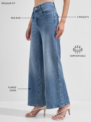Image of Tokyo Talkies Wide Leg Jeans |Flared |Baggy Jeans|Blue White & Black|Loose Fit